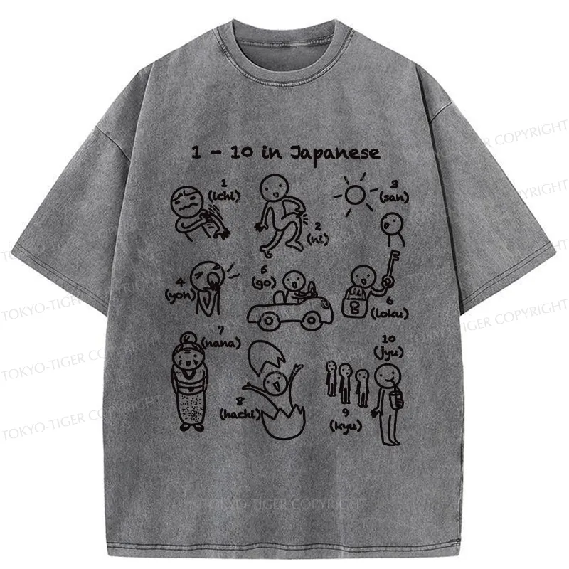 Tokyo-Tiger Funny 1-10 In Japanese Washed T-Shirt