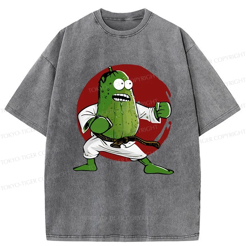 Tokyo-Tiger Pickle Self Defense Funny Washed T-Shirt