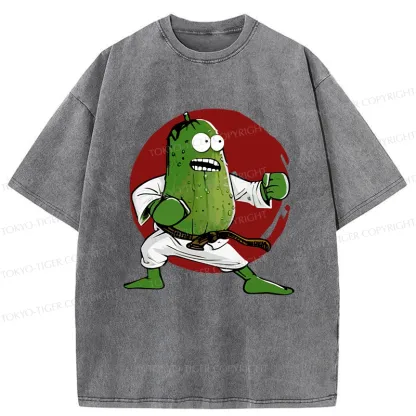 Tokyo-Tiger Pickle Self Defense Funny Washed T-Shirt