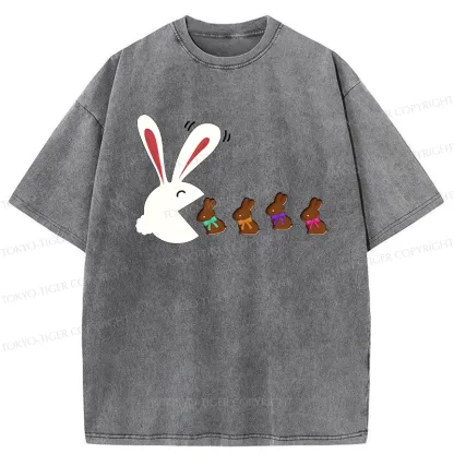 Tokyo-Tiger Funny Eating Chocolate Bunny Washed T-Shirt