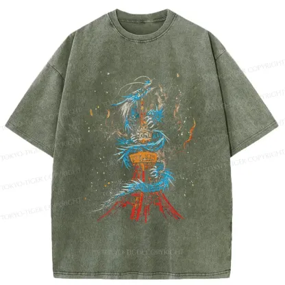 Tokyo-Tiger Dragon And Tokyo Tower Washed T-Shirt