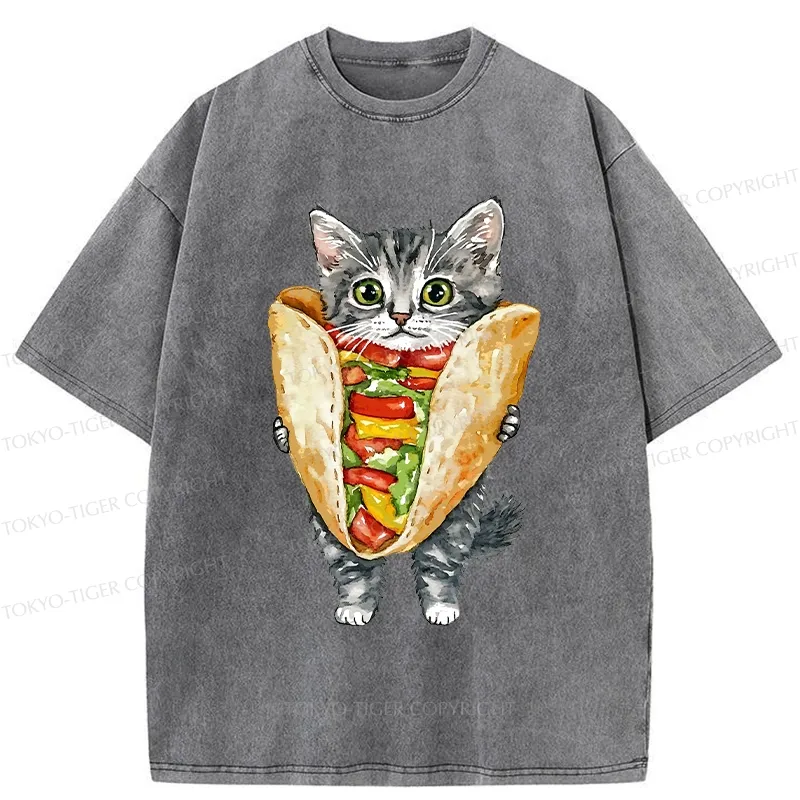 Tokyo-Tiger Kawaii Taco Cat Washed T-Shirt