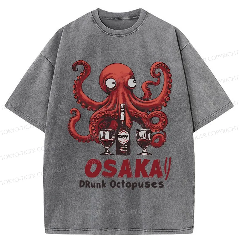 Tokyo-Tiger Osaka Drunk Octopus Washed T-Shirt