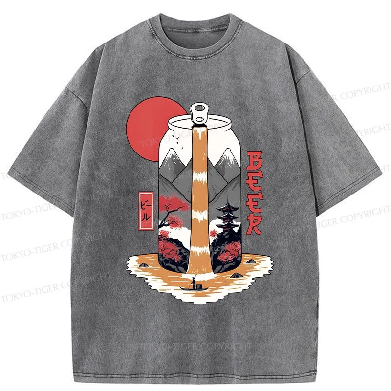 Tokyo-Tiger Japanese Retro Beer Landscape Washed T-Shirt