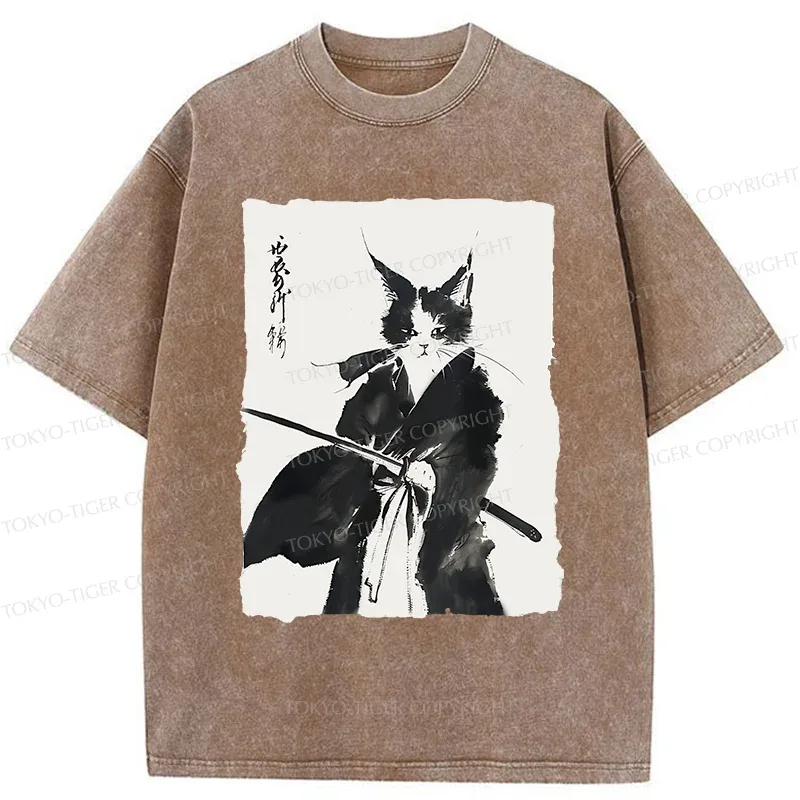 Tokyo-Tiger Retro Warrior Cat Washed T-Shirt