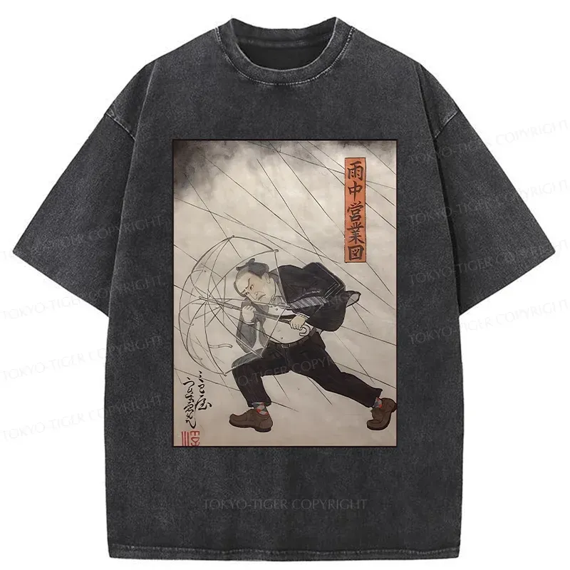Tokyo-Tiger Tough Office Worker Washed T-Shirt