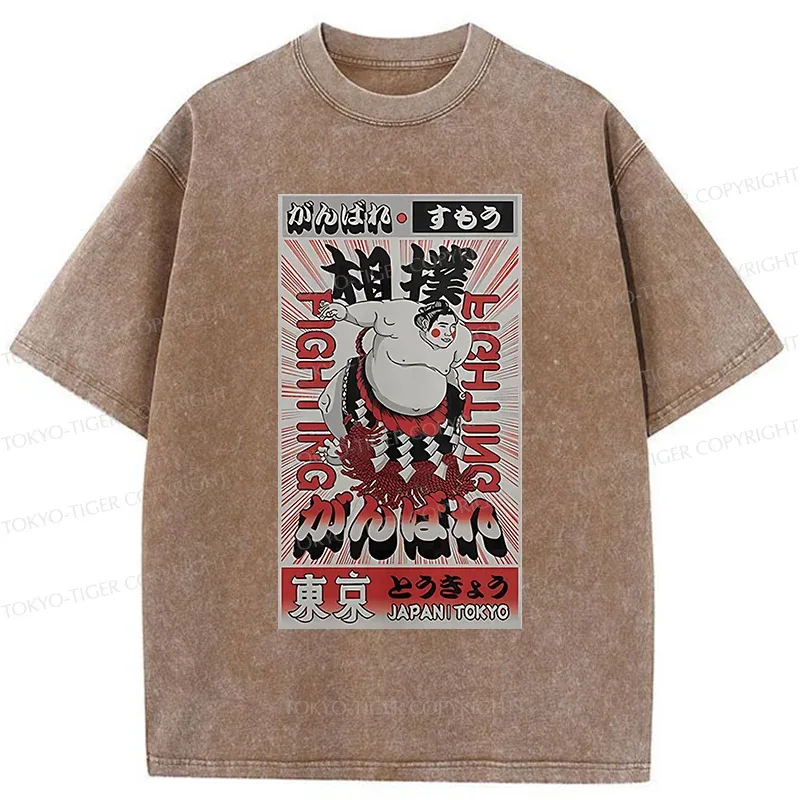 Tokyo-Tiger Vintage Sumo Poster Washed T-Shirt