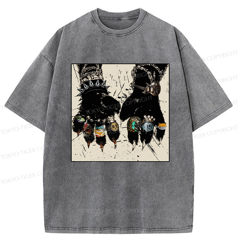 Tokyo-Tiger Funny Rich Cat Washed T-Shirt