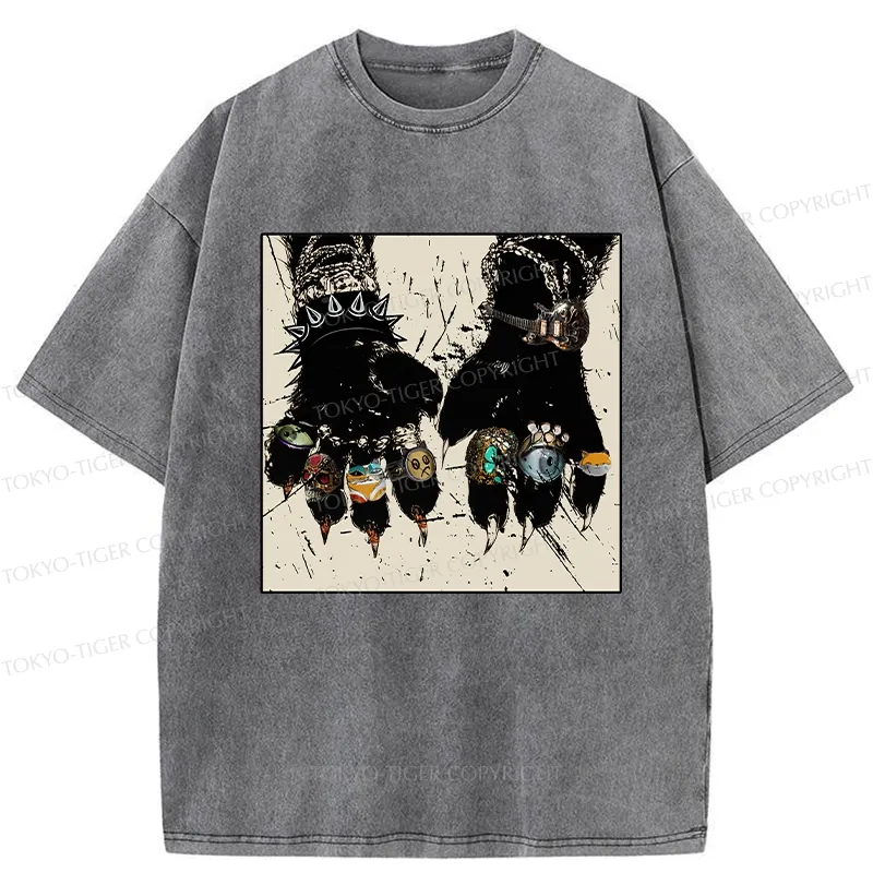 Tokyo-Tiger Funny Rich Cat Washed T-Shirt