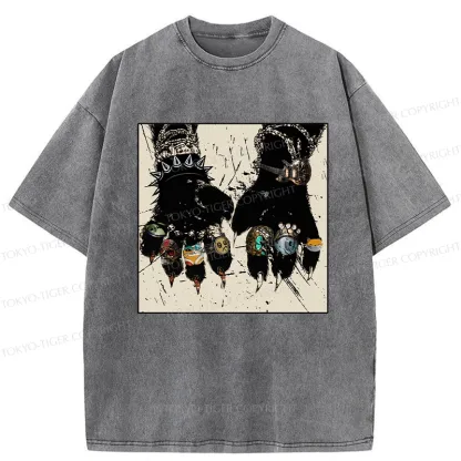 Tokyo-Tiger Funny Rich Cat Washed T-Shirt