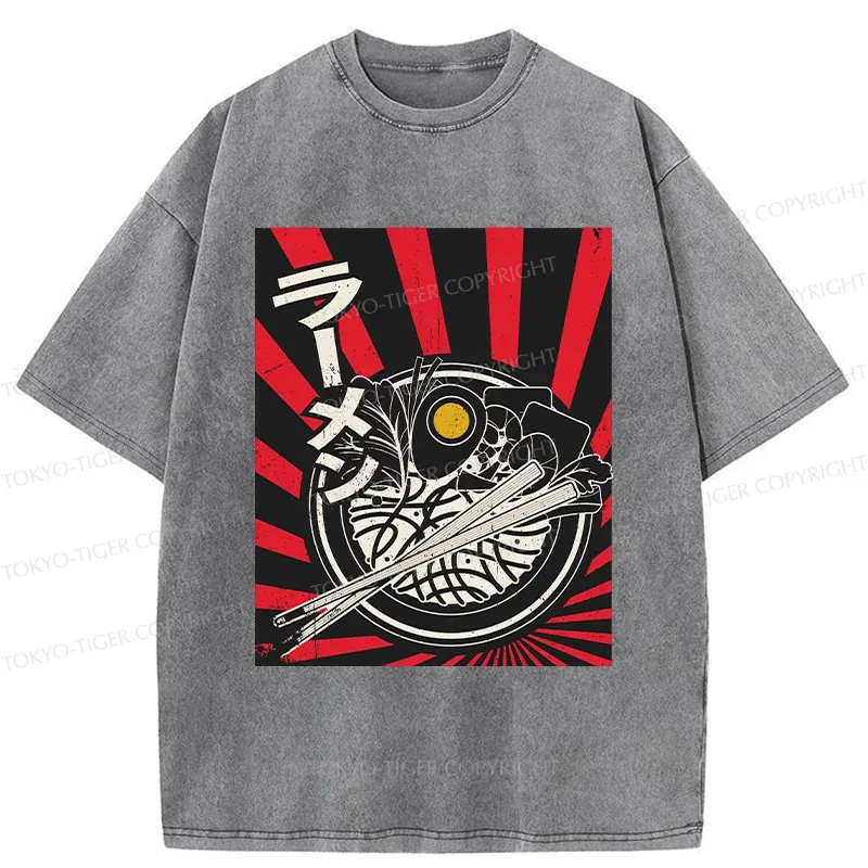 Tokyo-Tiger Vintage Ramen Poster Washed T-Shirt