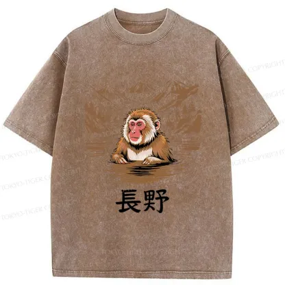 Tokyo-Tiger Monkey In Nagano Washed T-Shirt