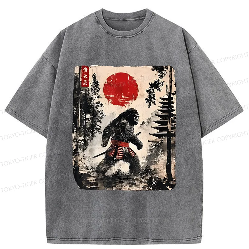 Tokyo-Tiger Japanese Samurai Bigfoot Washed T-Shirt