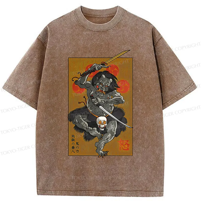Tokyo-Tiger Japanese Yokai Hell Ghost Washed T-Shirt