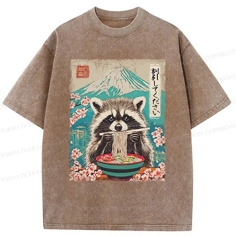 Tokyo-Tiger Please Give Raccoon A Discount Washed T-Shirt