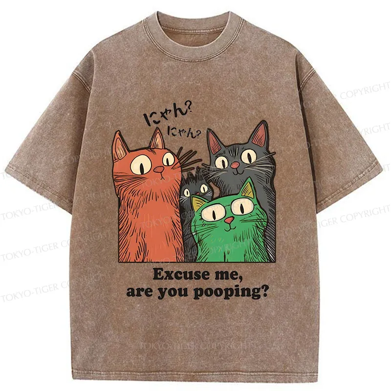 Tokyo-Tiger Cats Watching Poop Washed T-Shirt