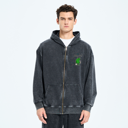 Tokyo-Tiger Is It Already Monday Washed Zip Hoodie