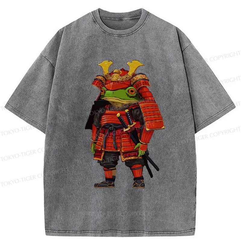 Tokyo-Tiger Frog In Traditional Samurai Armor Washed T-Shirt