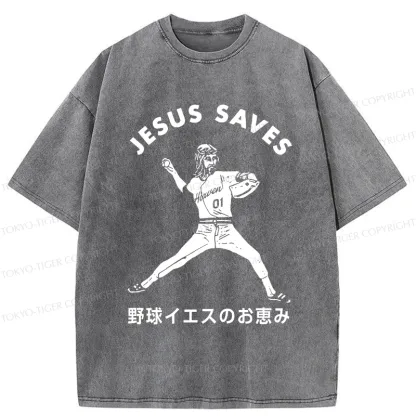Tokyo-Tiger Baseball Jesus' Blessing Washed T-Shirt