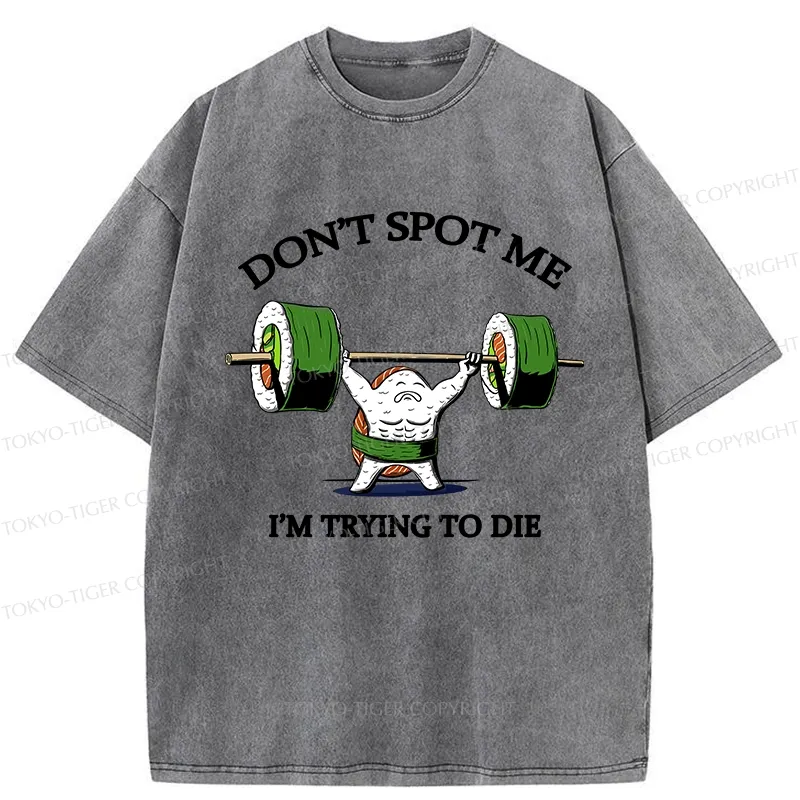 Tokyo-Tiger Funny Sushi Weightlifting Fitness Washed T-Shirt