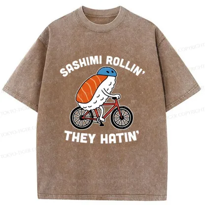 Tokyo-Tiger Sushi On a Bike Washed T-Shirt