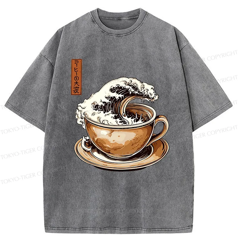 Tokyo-Tiger The Great Coffee Wave Washed T-Shirt