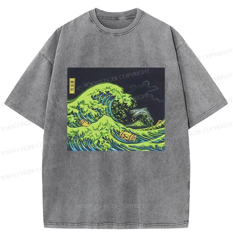 Tokyo-Tiger Polluted Ocean Waves Washed T-Shirt
