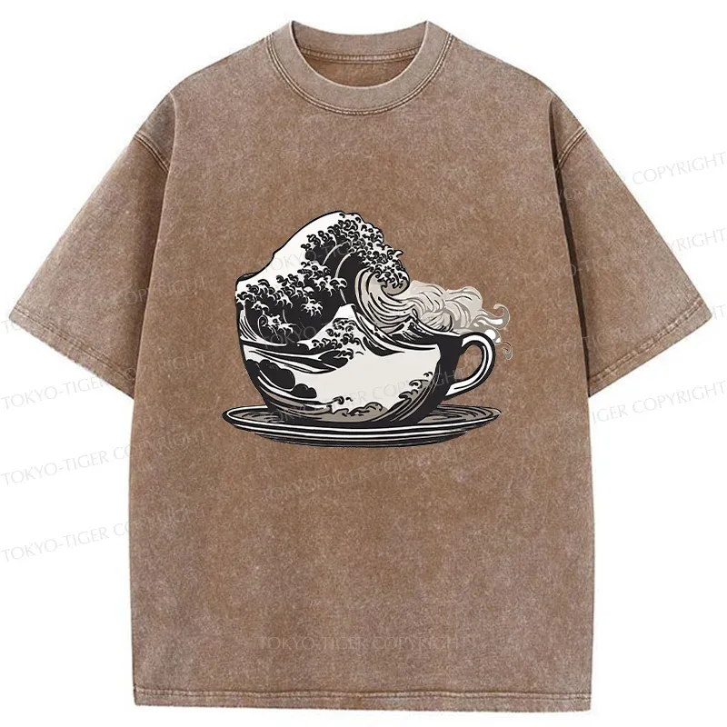 Tokyo-Tiger Vintage Coffee Wave Washed T-Shirt