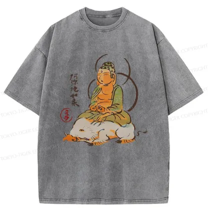 Tokyo-Tiger Buddha Riding A Pig Washed T-Shirt