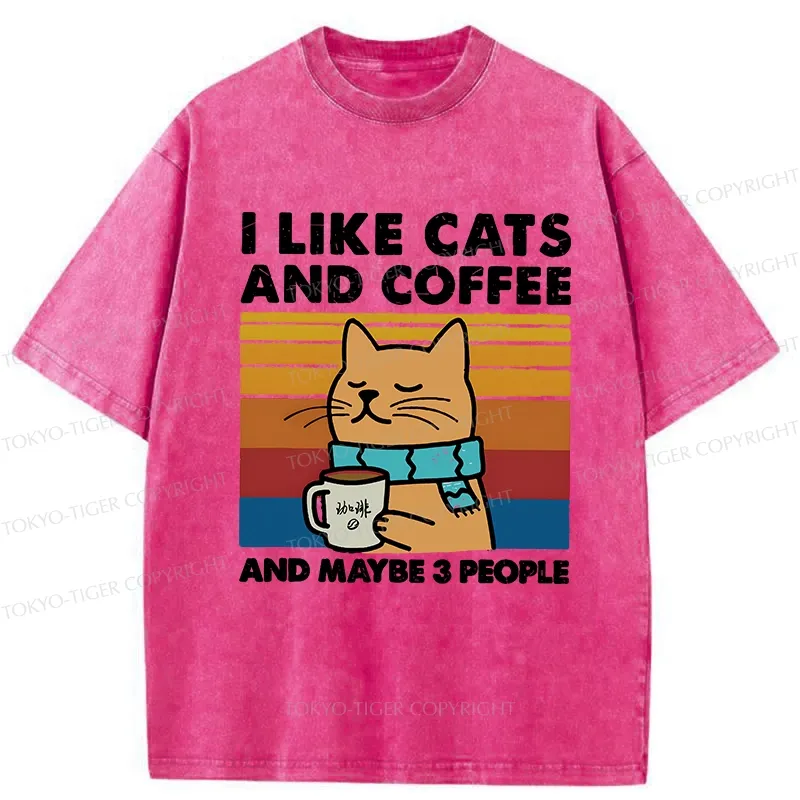 Tokyo-Tiger I Like Cats And Coffee Washed T-Shirt