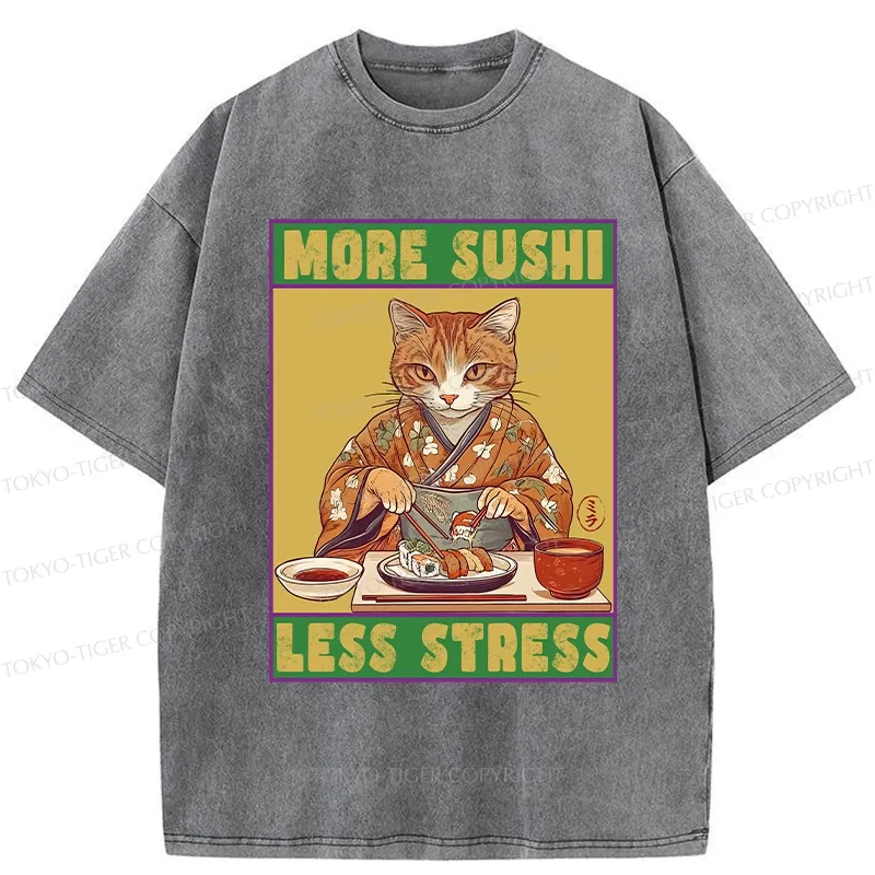 Tokyo-Tiger More Sushi Less Stress Washed T-Shirt