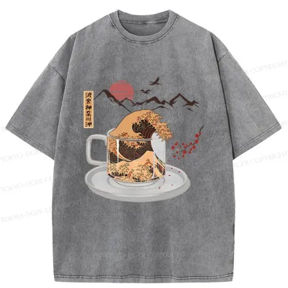 Tokyo-Tiger Vintage Coffee Wave Washed T-Shirt