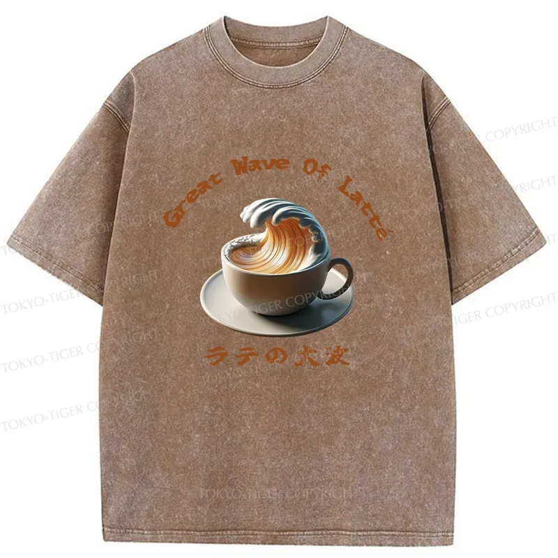 Tokyo-Tiger Latte Wave Washed T-Shirt