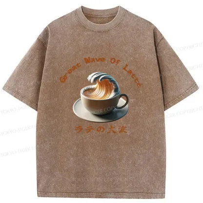 Tokyo-Tiger Latte Wave Washed T-Shirt