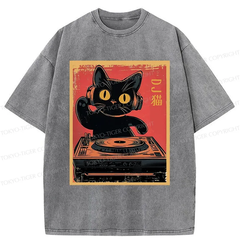 Tokyo-Tiger DJ Cat Washed T-Shirt