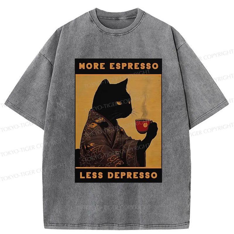 Tokyo-Tiger More Espresso Less Depresso Retro Washed T-Shirt