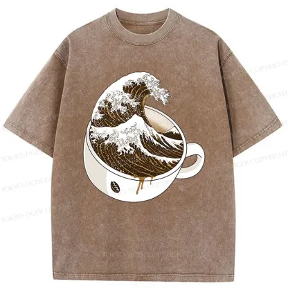 Tokyo-Tiger Tilted Coffee Wave Washed T-Shirt