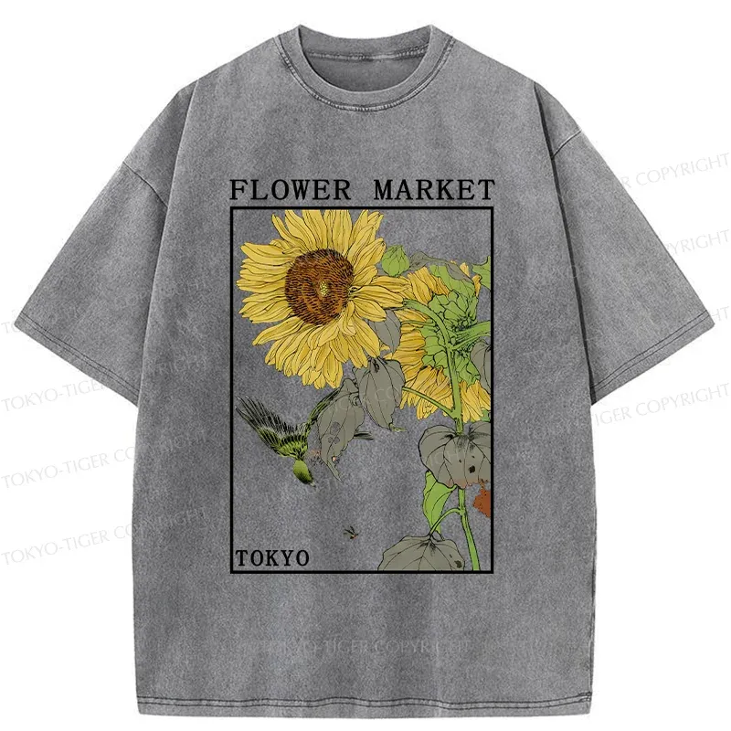 Tokyo-Tiger Vintage Sunflower Washed T-Shirt