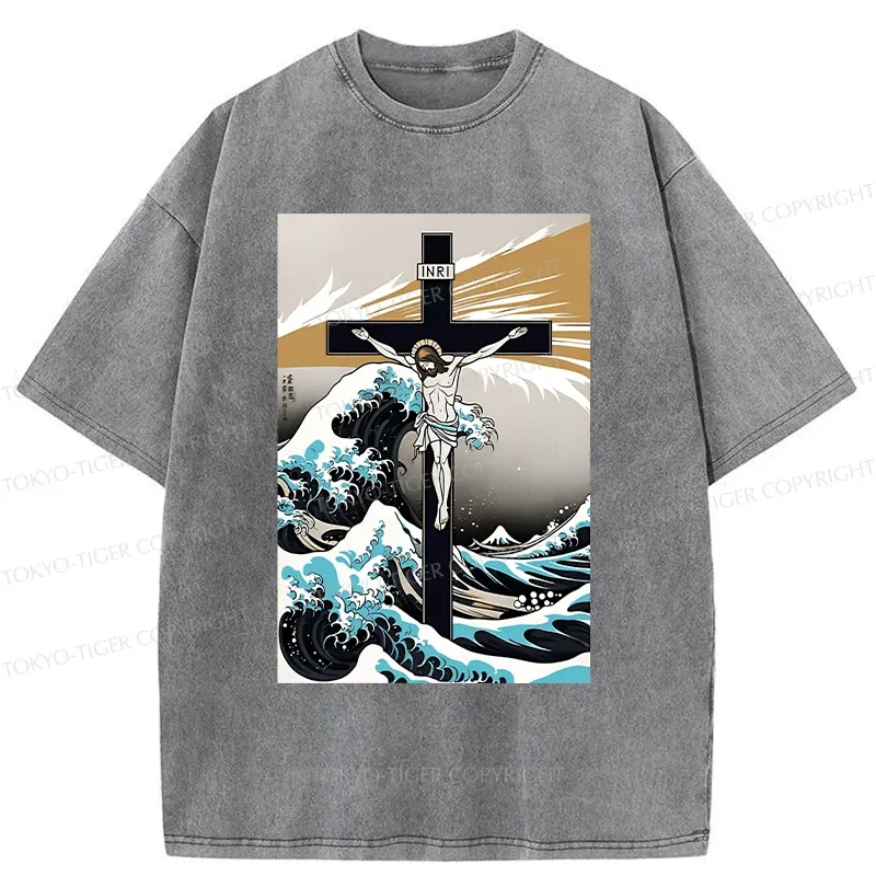 Tokyo-Tiger Crucified Jesus Washed T-Shirt