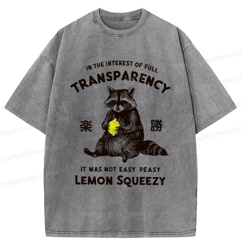 Tokyo-Tiger Raccoon Holding A Lemon Washed T-Shirt