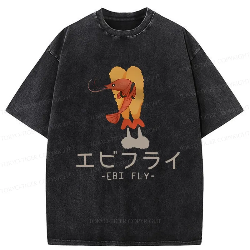 Tokyo-Tiger Yummy Fried shrimp Washed T-Shirt Sale