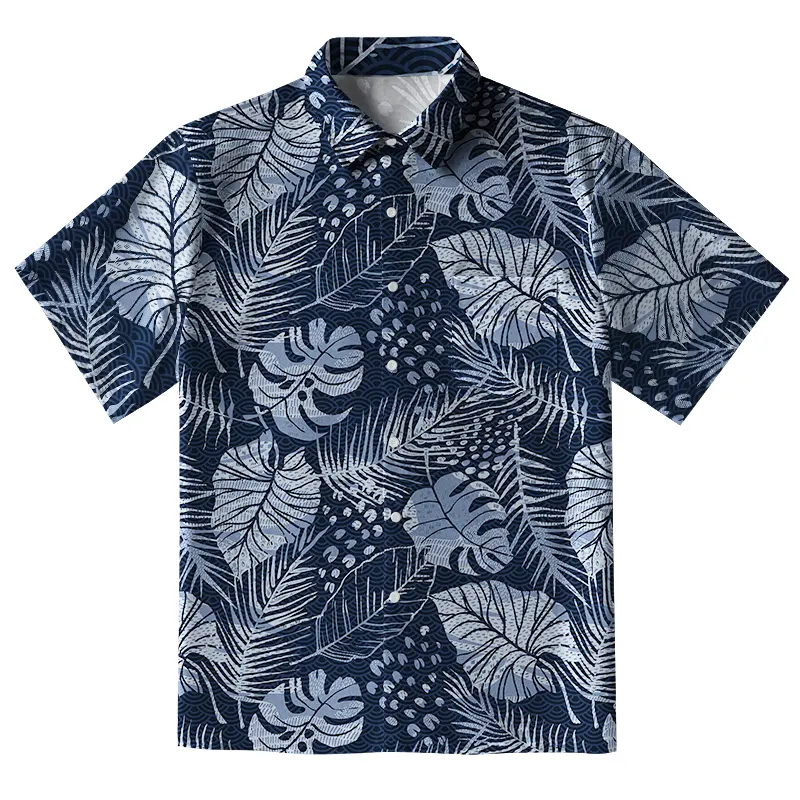 Tokyo-Tiger Jungle Leaf Dark Button-up Shirt