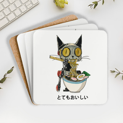 Tokyo-Tiger Ramen Lover Robot Cat Coaster