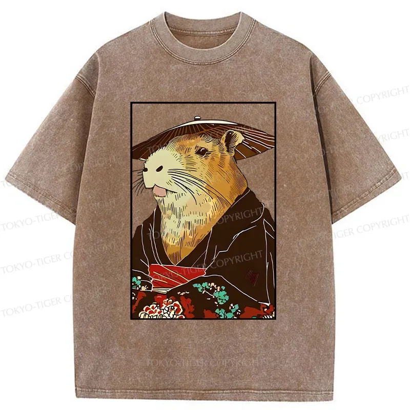 Tokyo-Tiger Capybara In Kimono Washed T-Shirt