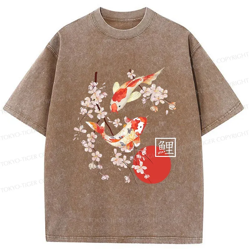 Tokyo-Tiger Japanese Auspicious Carp Washed T-Shirt
