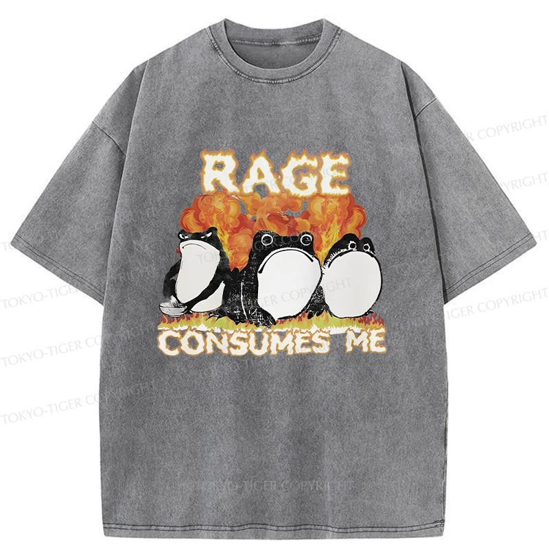 Tokyo-Tiger Angry Funny Frogs Washed T-Shirt