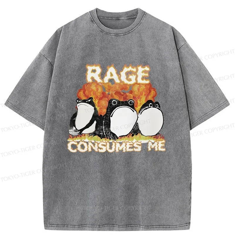 Tokyo-Tiger Angry Funny Frogs Washed T-Shirt