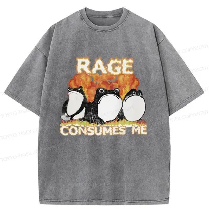 Tokyo-Tiger Angry Funny Frogs Washed T-Shirt