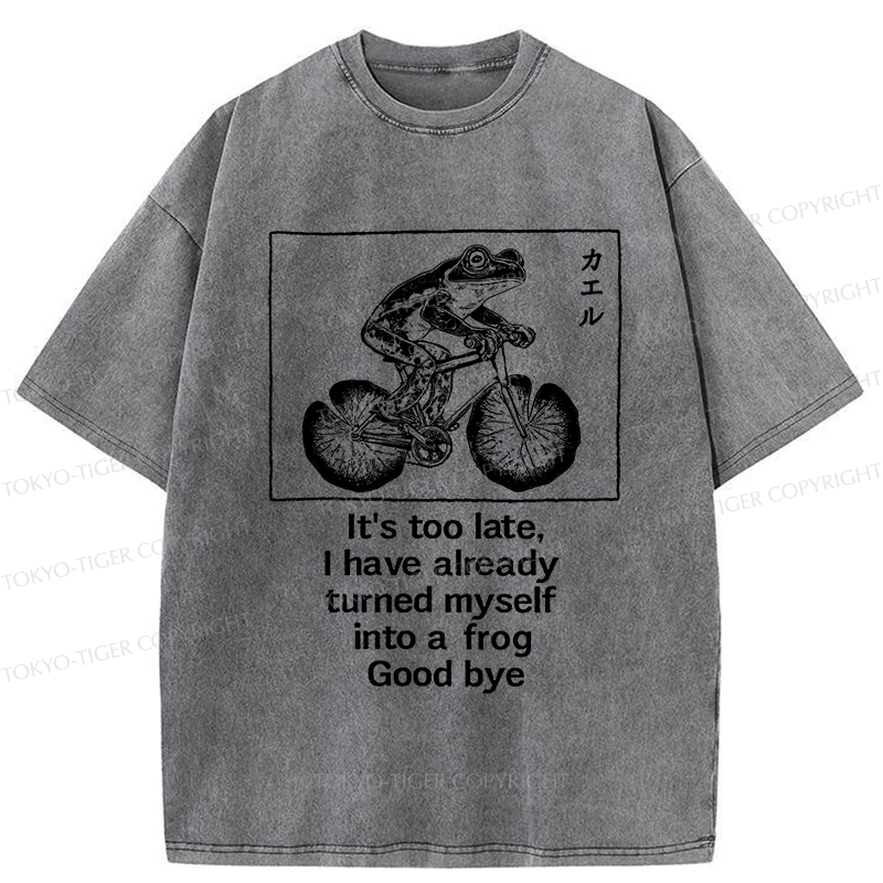 Tokyo-Tiger Funny Frog Riding A Bicycle Washed T-Shirt