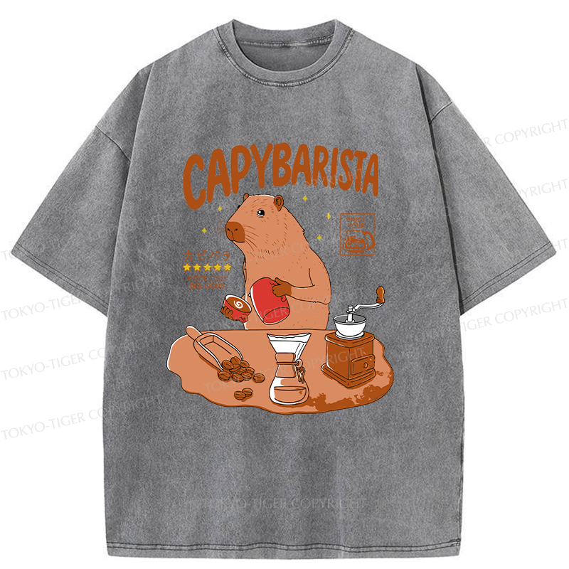 Tokyo-Tiger Capybara Brew Coffee Washed T-Shirt